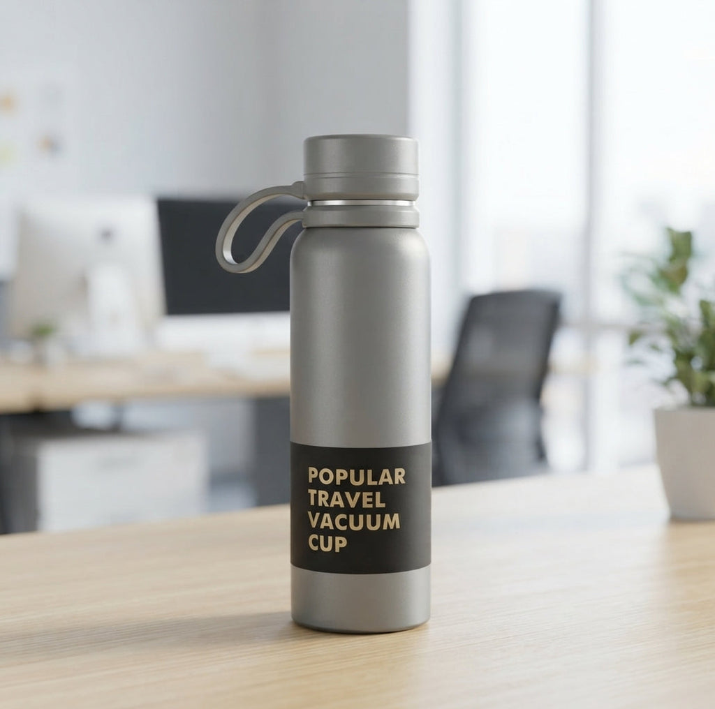 Travel Vacuum Cup with Carry Strap - lifestyle shot - Meru Trophy corporate gifting