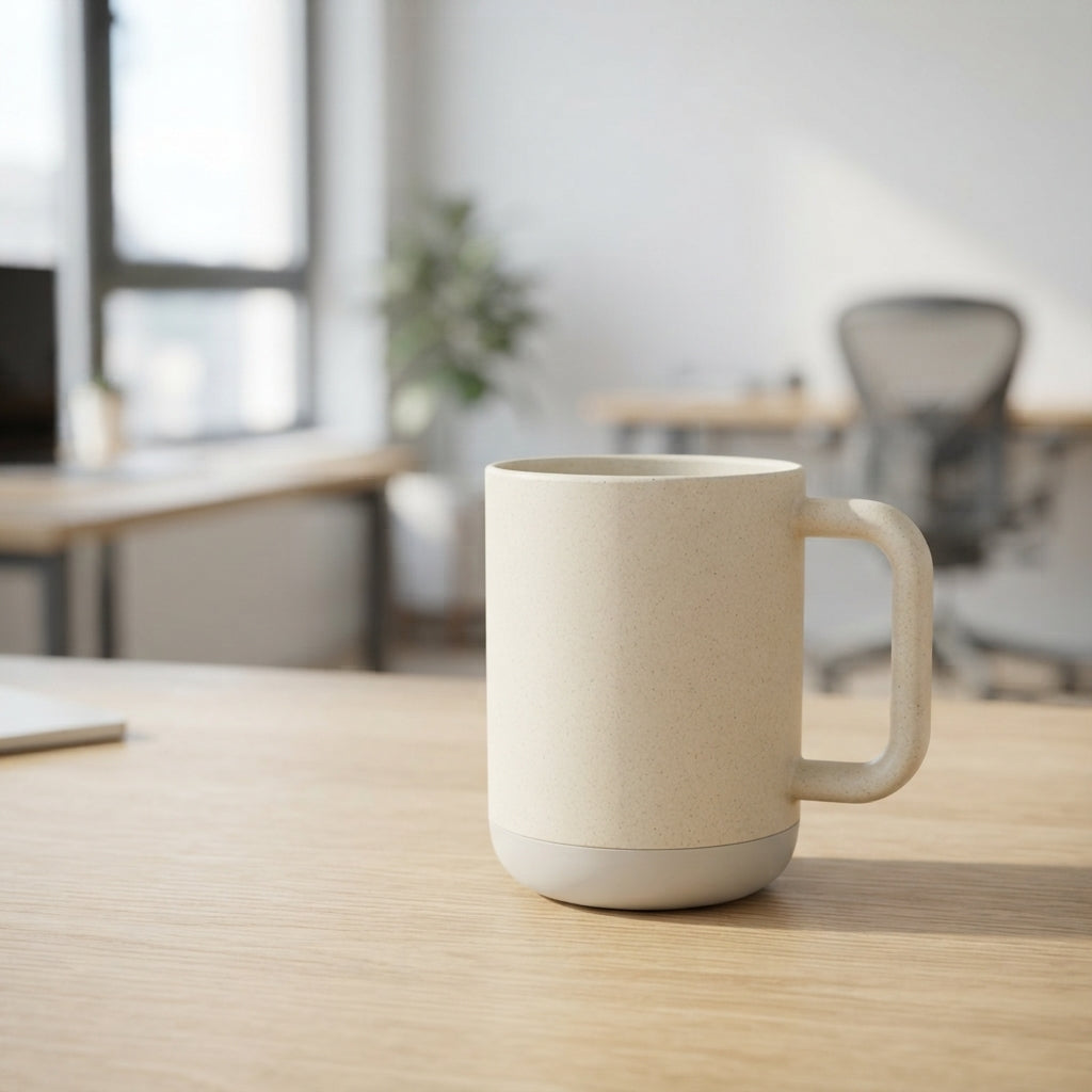 Wheat Straw Mug - lifestyle desk shot - Meru Trophy corporate gifting