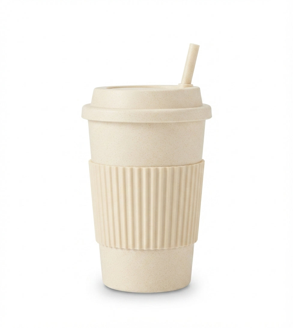 Wheat Straw Sipper Cup with Silicone Grip - Cream - Meru Trophy corporate gifting
