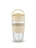Glass Tumbler with Carry Handle Lid - Cream - Meru Trophy corporate gifting